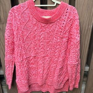 Anthropologie (Pilcro) Pink Cable Knit Crew Neck Sweater
